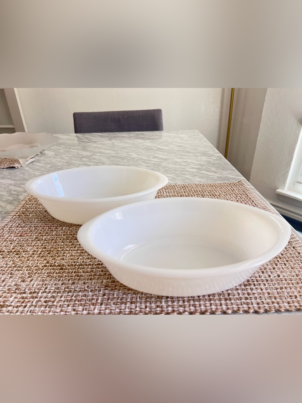 Vintage Glasbake White Oven-Safe Serving Bowls - Set of 2